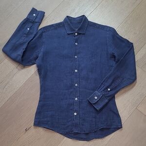 Tailor Store Long Sleeve Shirt Men's sz S Soft Blue 100% Linen Button Down Shirt